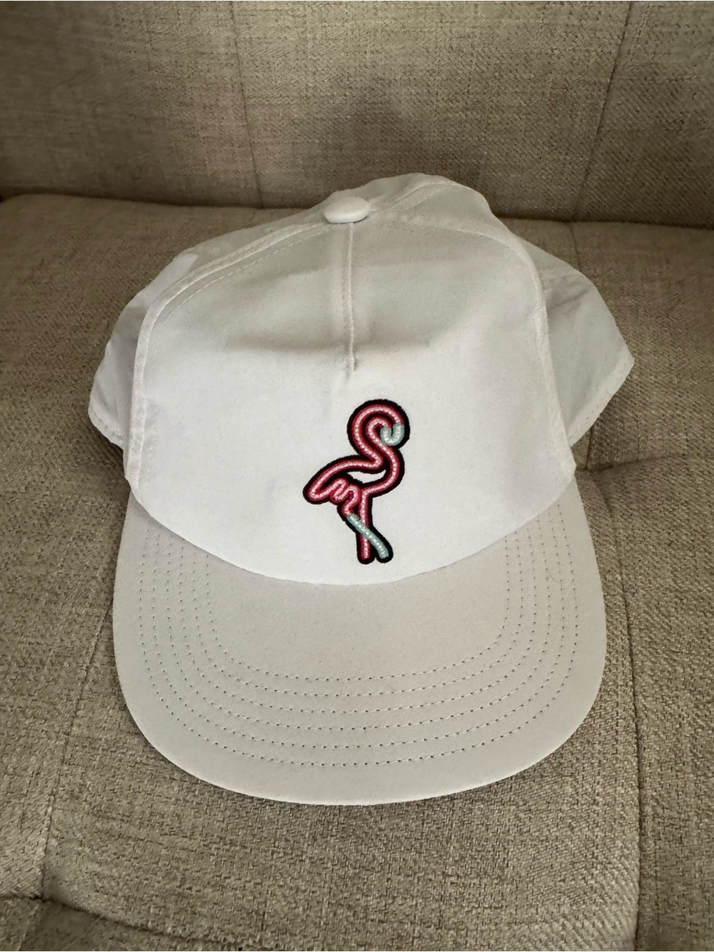 chubbies White Cap with Pink Flamingo Patch